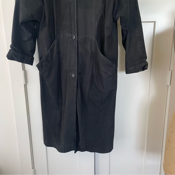 Vintage 80s Gino di Giorgio Black Leather Button Up Trench Coat Size L - Picture 7 of 16